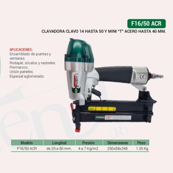 LOTE DE CLAVADORA FASTEN F16/50 ACR CON MANGUERA, CONEXIONES, 2 CAJAS DE CLAVOS Y PISTÓN